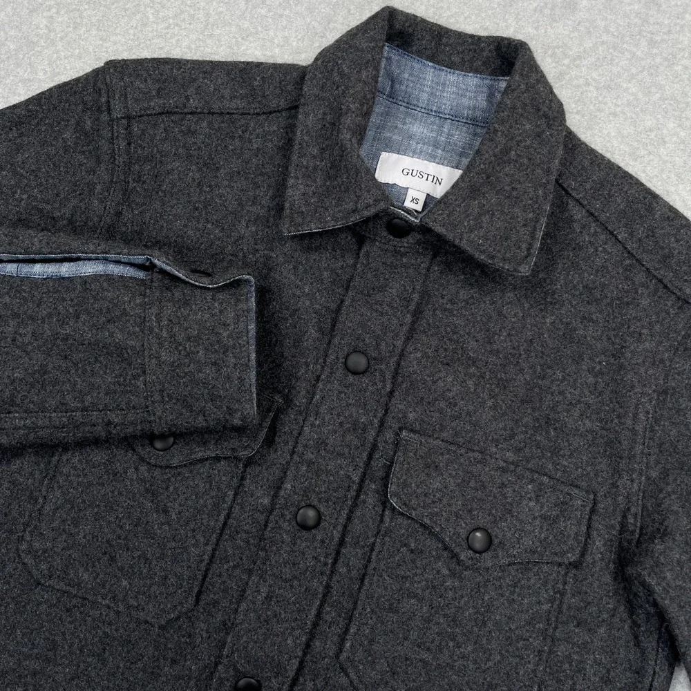 Gustin Charcoal Wool CPO Jacket Mens XS Gray Heavyweight Snap Work Shirt USA